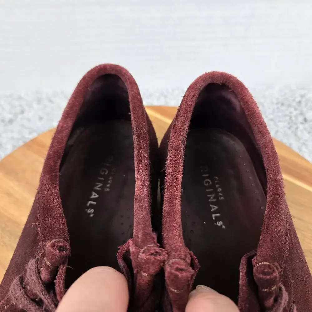 Clarks Original Mens 8M Wallabee Burgundy Suede Casual Lifestyle Chukka Boots